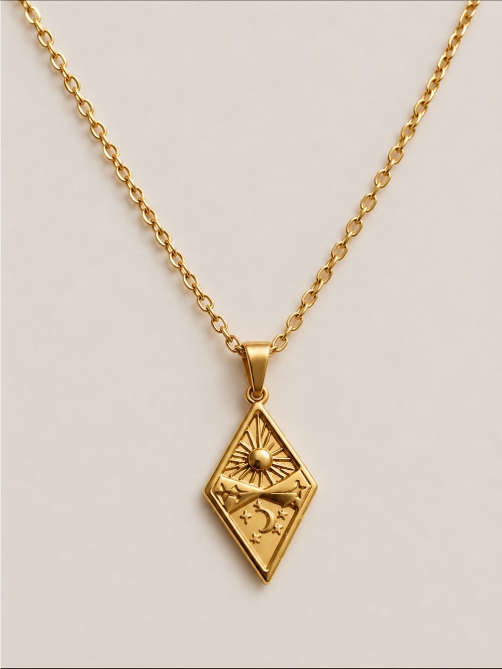 New! 18K Gold Plated Boho Sun Moon Pendant Necklace NWOT 3025